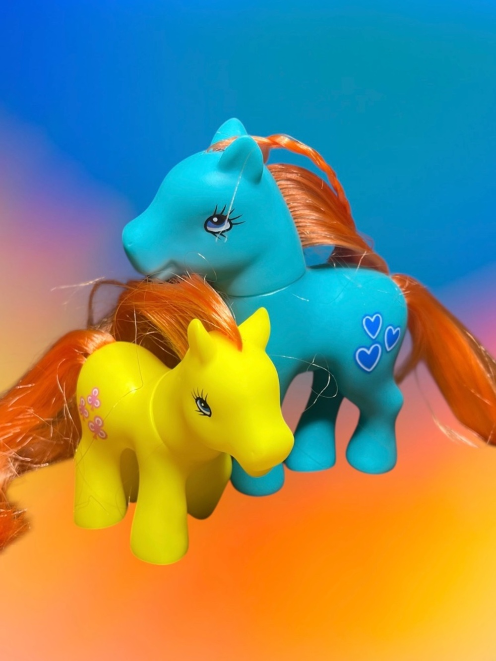 My Little Pony G1 Lot of 2 Blue Hearts Yellow Butterflies Orange Hair Vintage